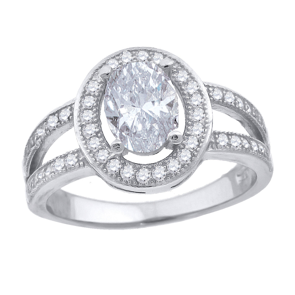 925 Sterling Silver Womens Cubic Zirconia Oval Halo Engagement Ring Size 8