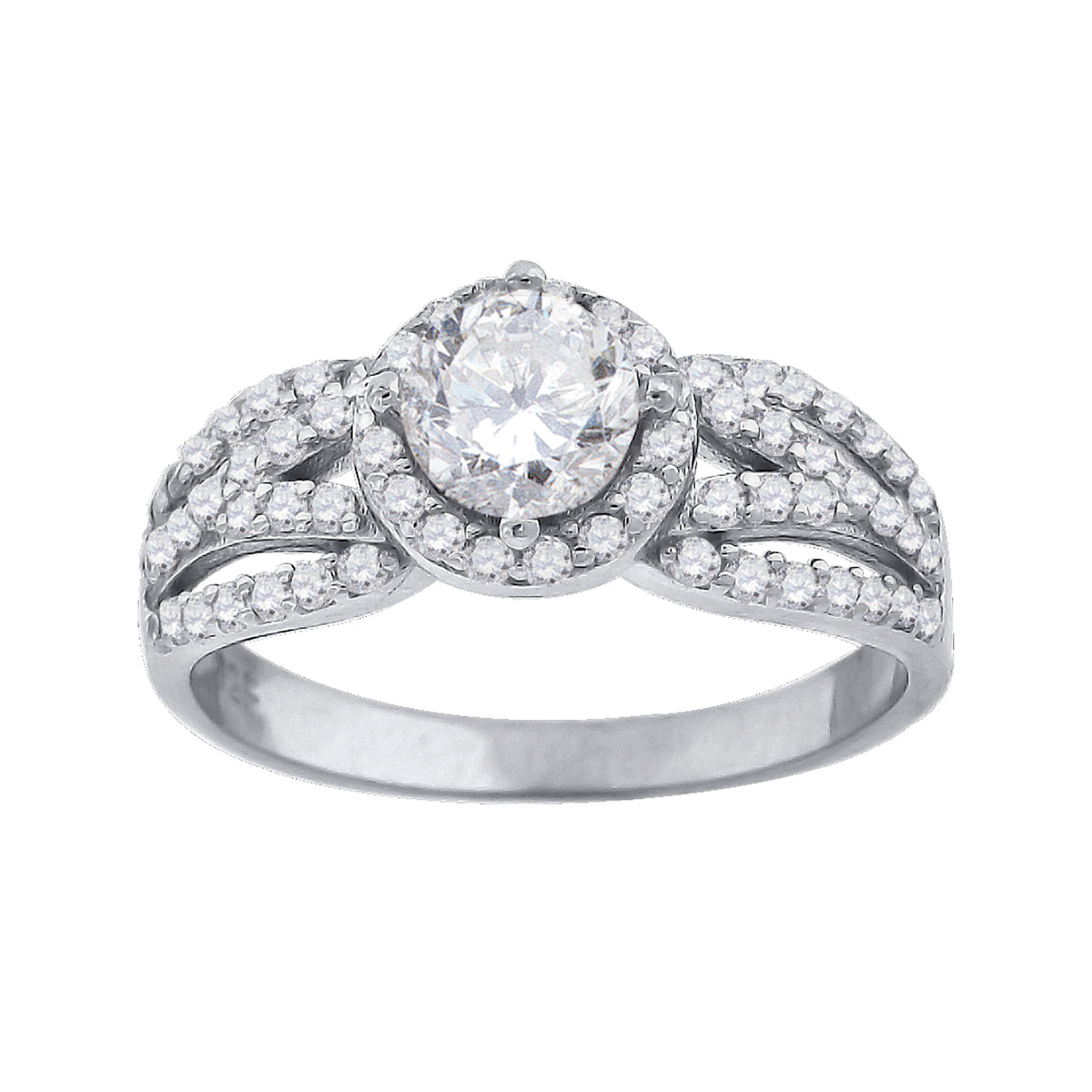 925 Sterling Silver Womens Cubic Zirconia Halo Engagement Ring