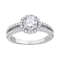 925 Sterling Silver Womens Cubic Zirconia Halo Engagement Ring Size 9