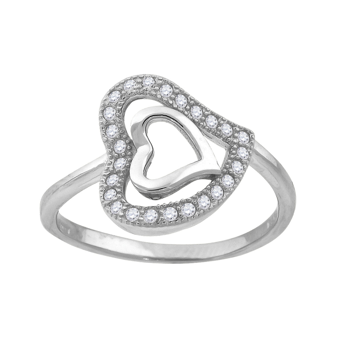 925 Sterling Silver Womens Cubic Zirconia Heart Ring Size 7