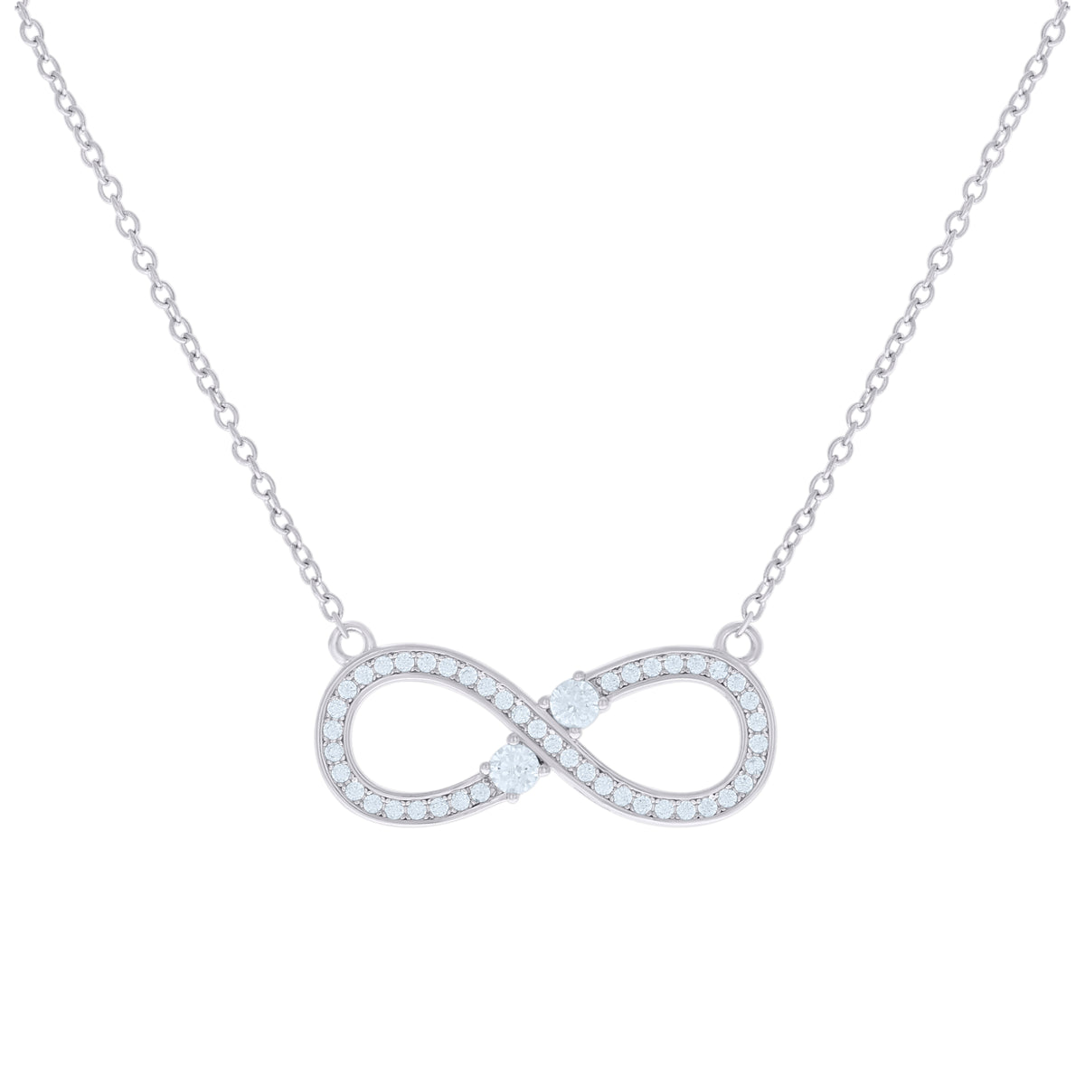 925 Sterling Silver Women Cubic Zirconia Rolo Link Infinity Necklace