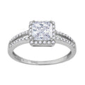 925 Sterling Silver Womens Cubic Zirconia Sizes 6 To 9 Princess-Cut White Stone Center Ring Band
