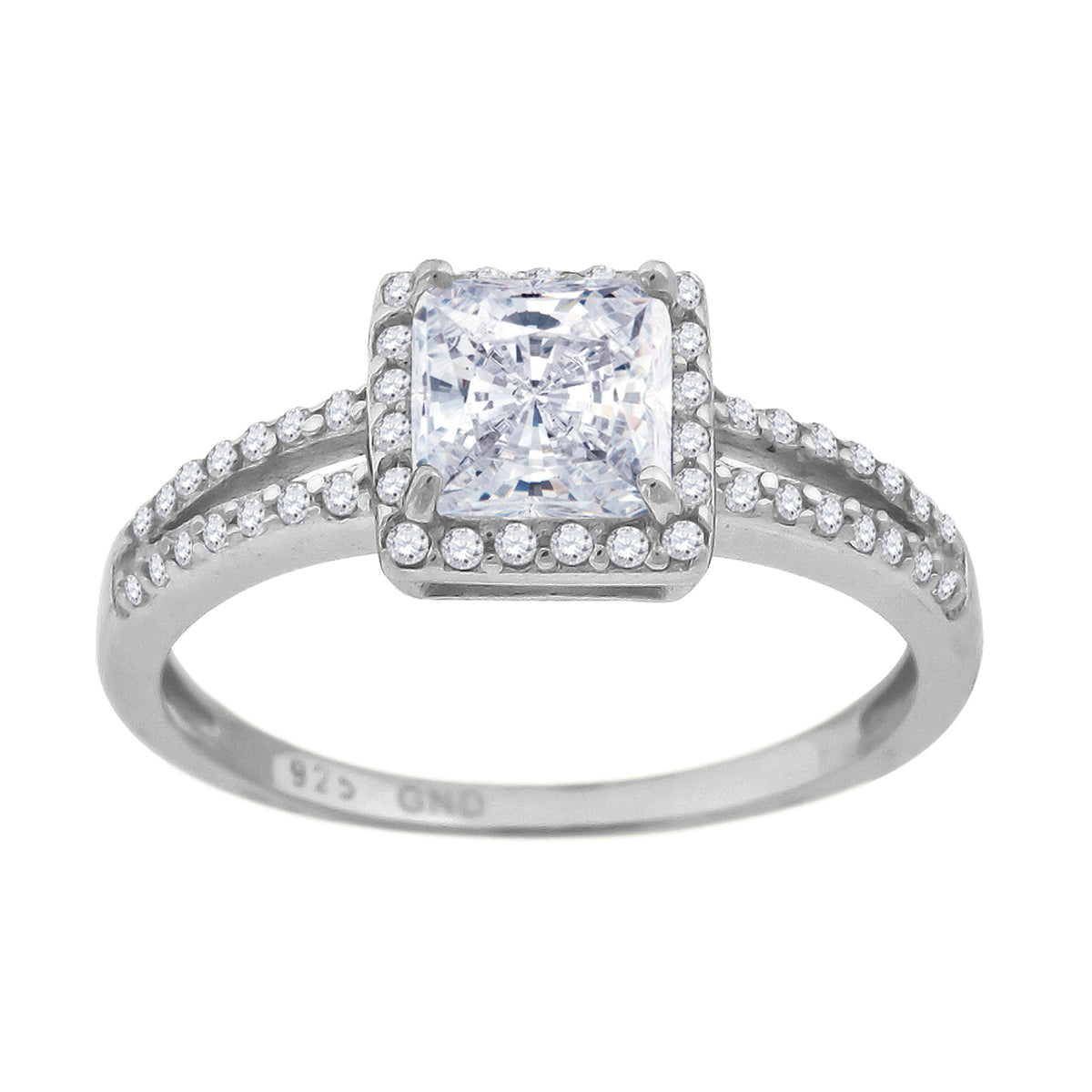 925 Sterling Silver Womens Cubic Zirconia Sizes 6 To 9 Princess-Cut White Stone Center Ring Band