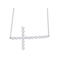 925 Sterling Silver Women Cubic Zirconia Rolo Link Religious Cross Necklace
