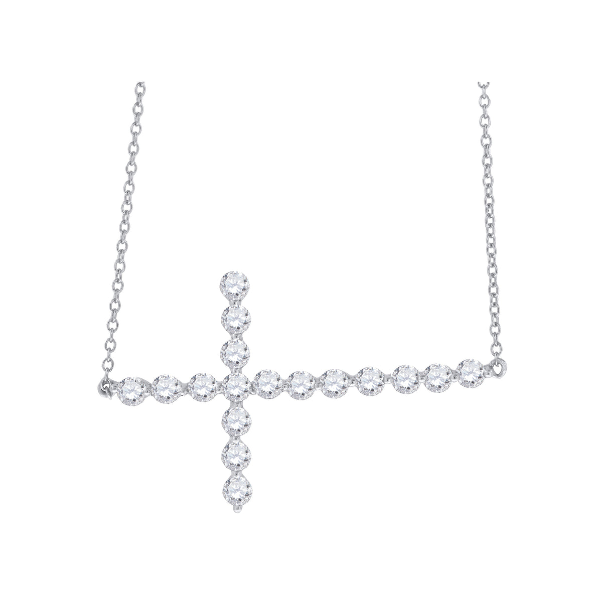 925 Sterling Silver Women Cubic Zirconia Rolo Link Religious Cross Necklace