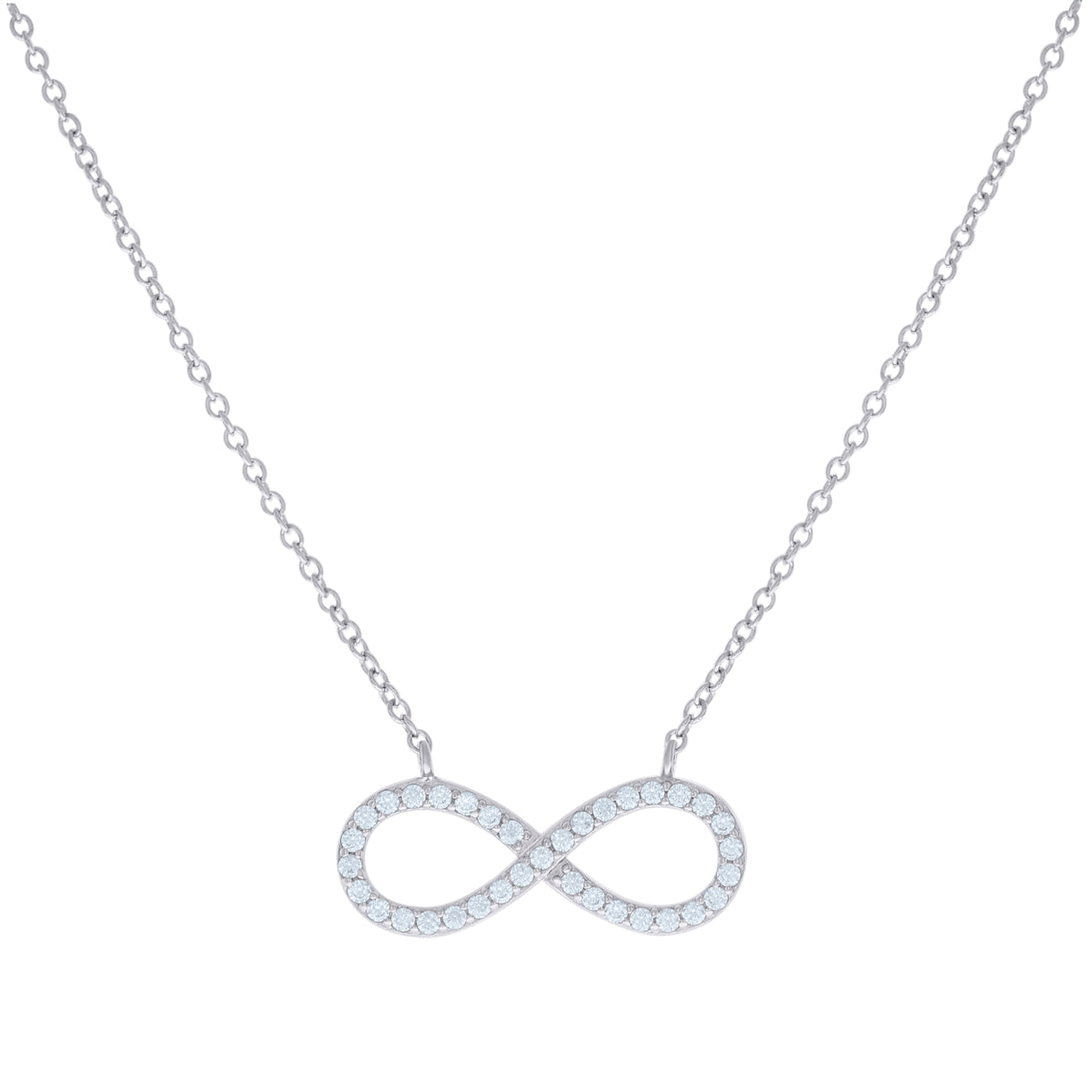 925 Sterling Silver Women Cubic Zirconia Rolo Link Infinity Necklace