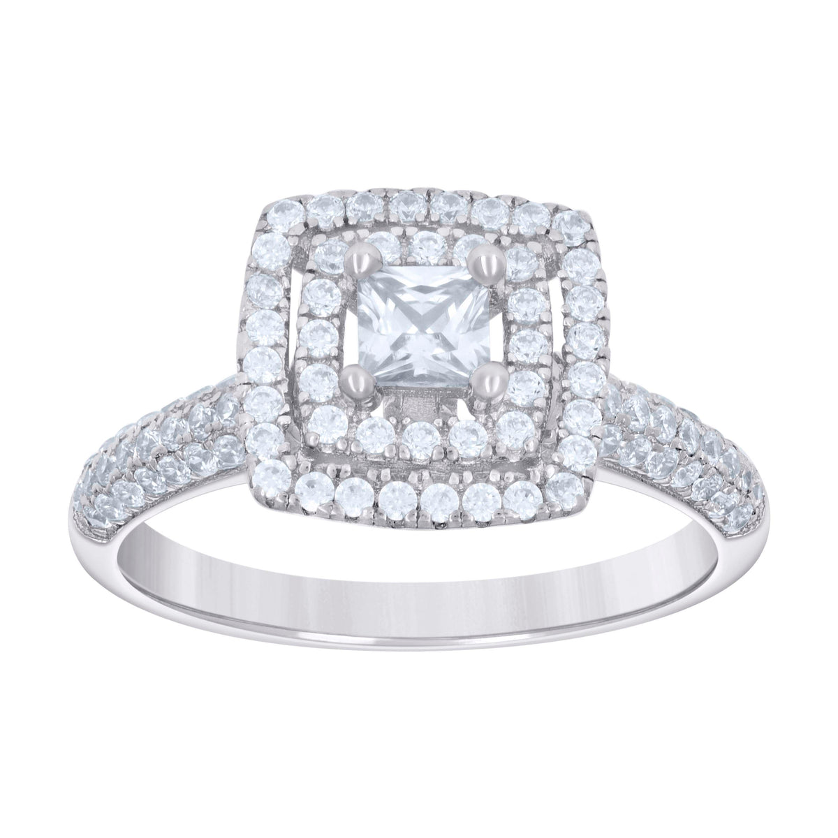 925 Sterling Silver Womens Princess-Cut Round Cubic-Zirconia Square Fashion Ring Size 8
