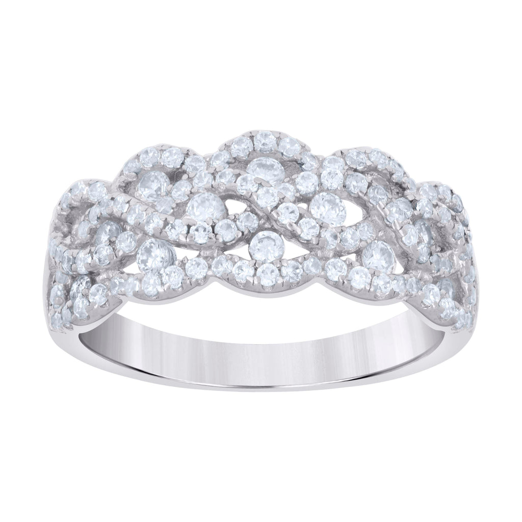 925 Sterling Silver Womens Cubic-Zirconia Crossover Fashion Ring