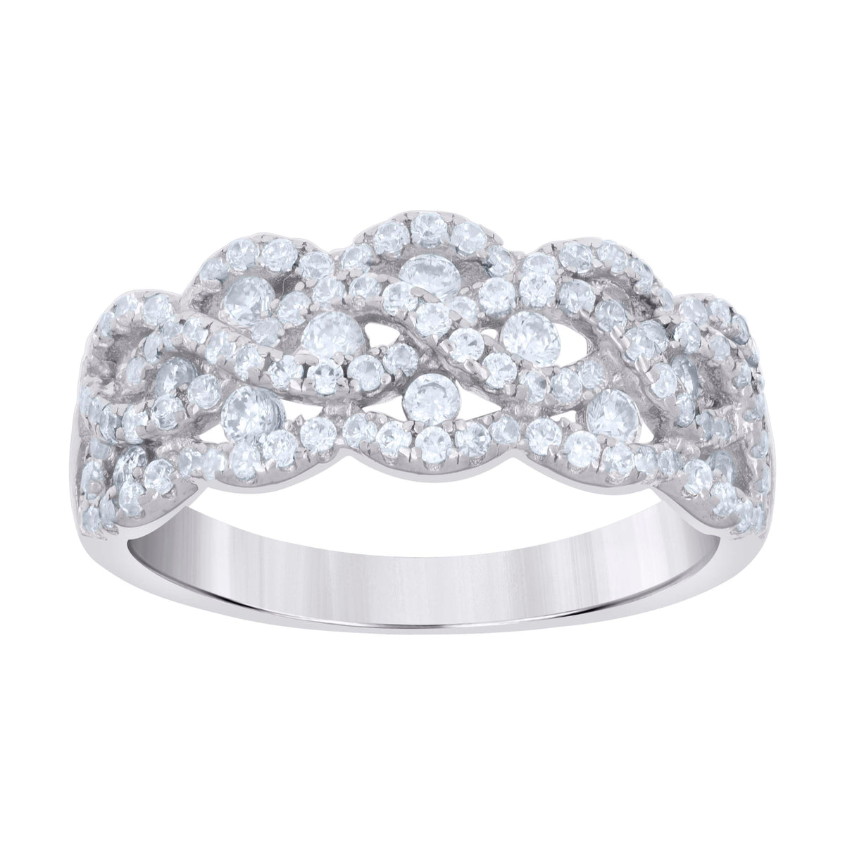 925 Sterling Silver Womens Cubic-Zirconia Crossover Fashion Ring