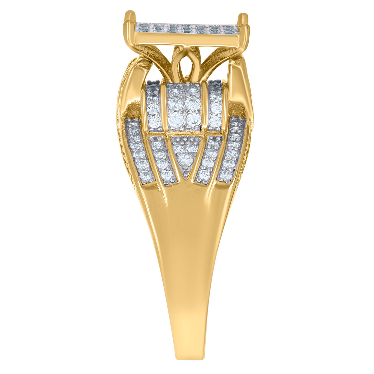 925 Sterling Silver Yellow-Tone Mens Cubic-Zirconia Square Head Fashion Ring Size 6