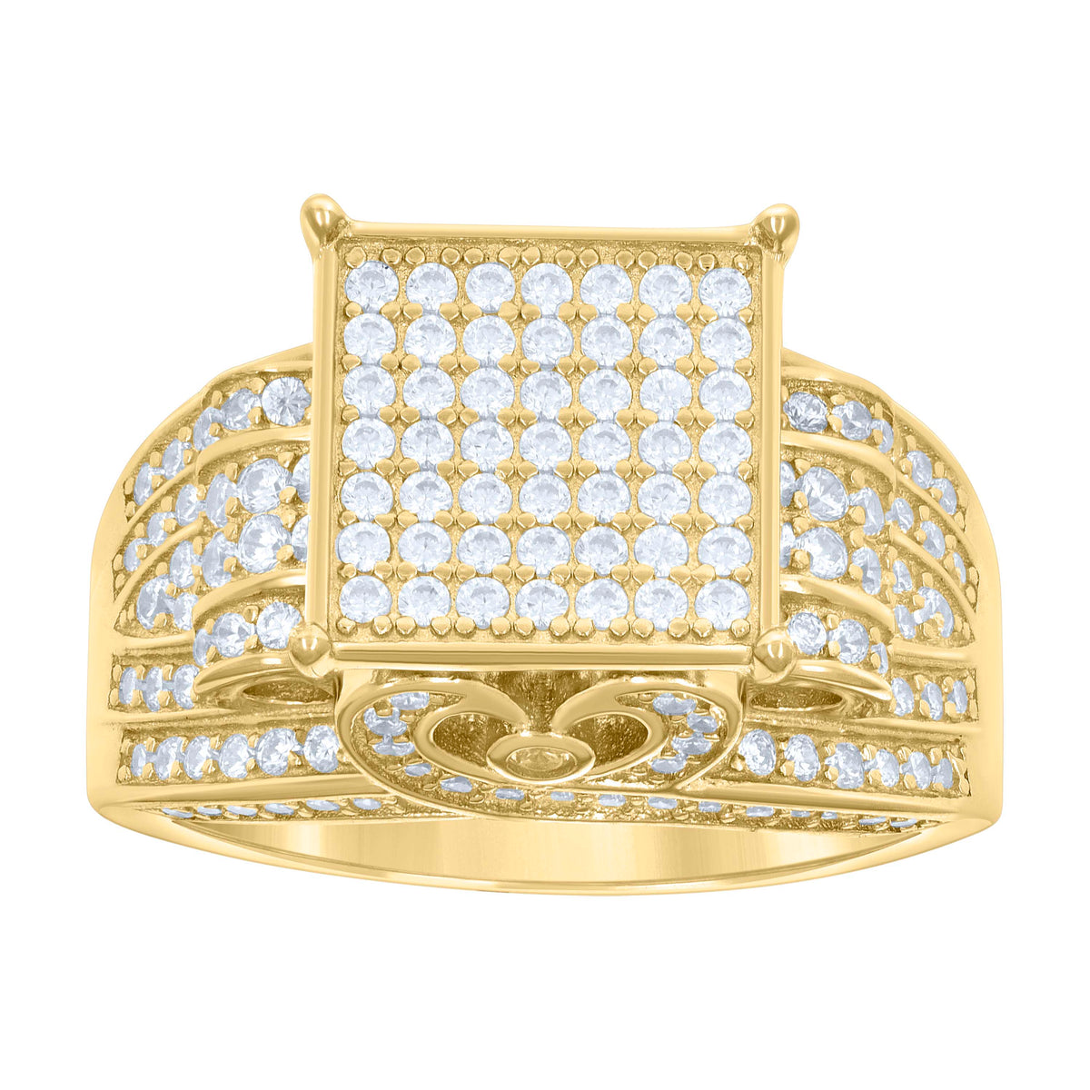 925 Sterling Silver Yellow-Tone Mens Cubic-Zirconia Square Head Fashion Ring Size 6