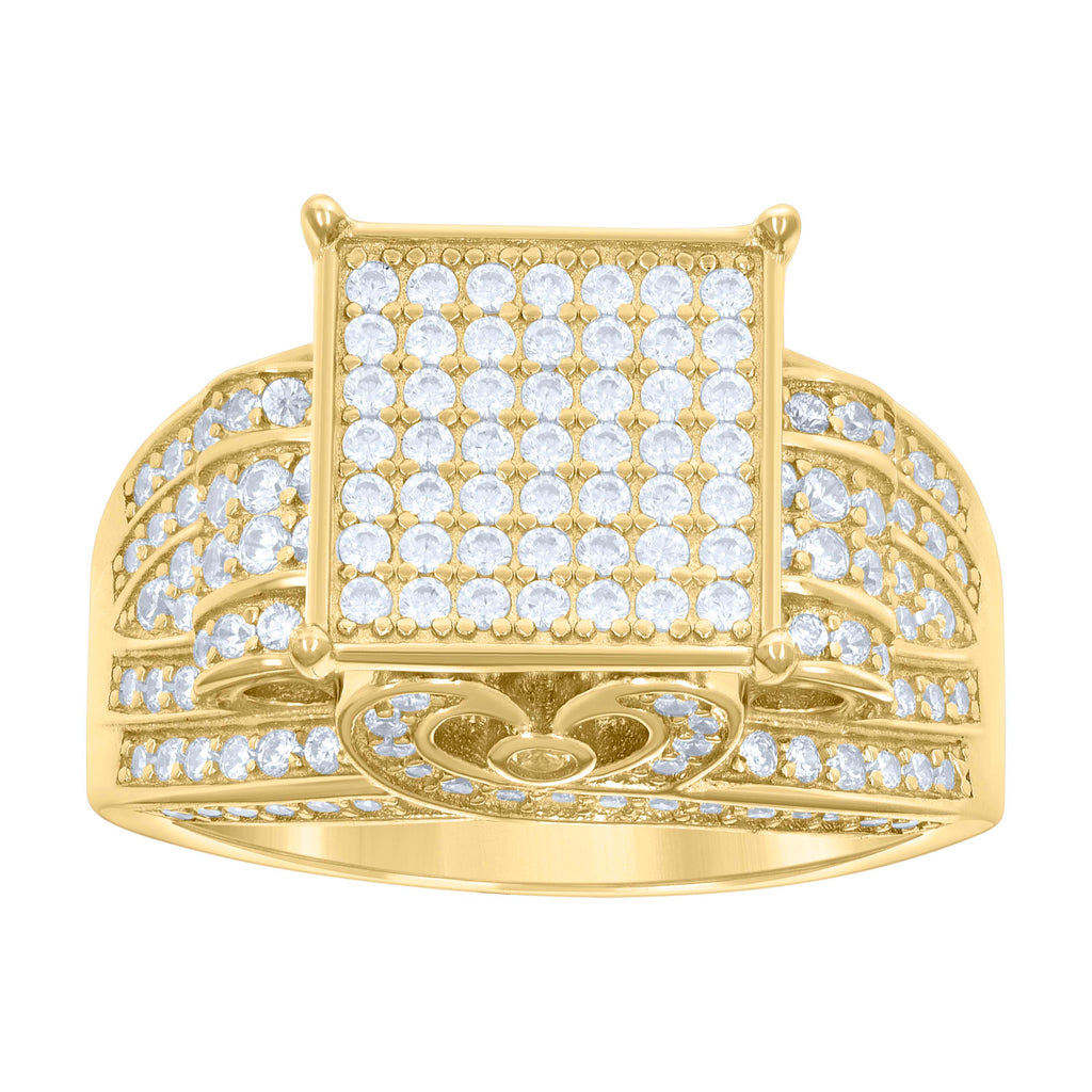 925 Sterling Silver Yellow-Tone Mens Cubic-Zirconia Square Head Fashion Ring Size 7