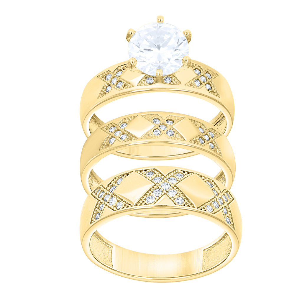 10K Two-Tone Gold His & Her Cubic-Zirconia Trio Ring Set