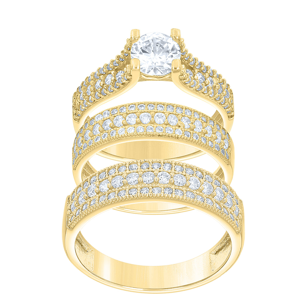 10K Two-Tone Gold His & Her Cubic-Zirconia Trio Ring Set