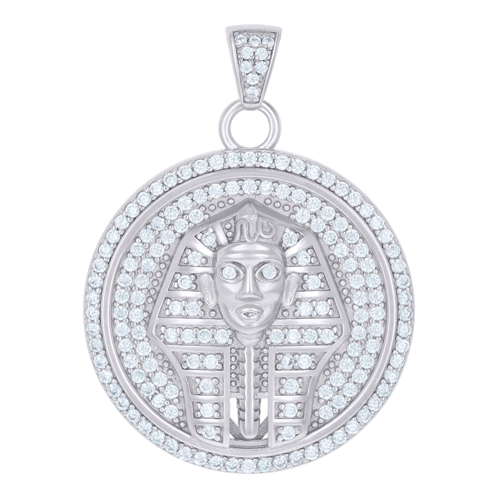 925 Sterling Silver Mens Cubic-Zirconia Pharaoh Egyptian Fashion Charm Pendant