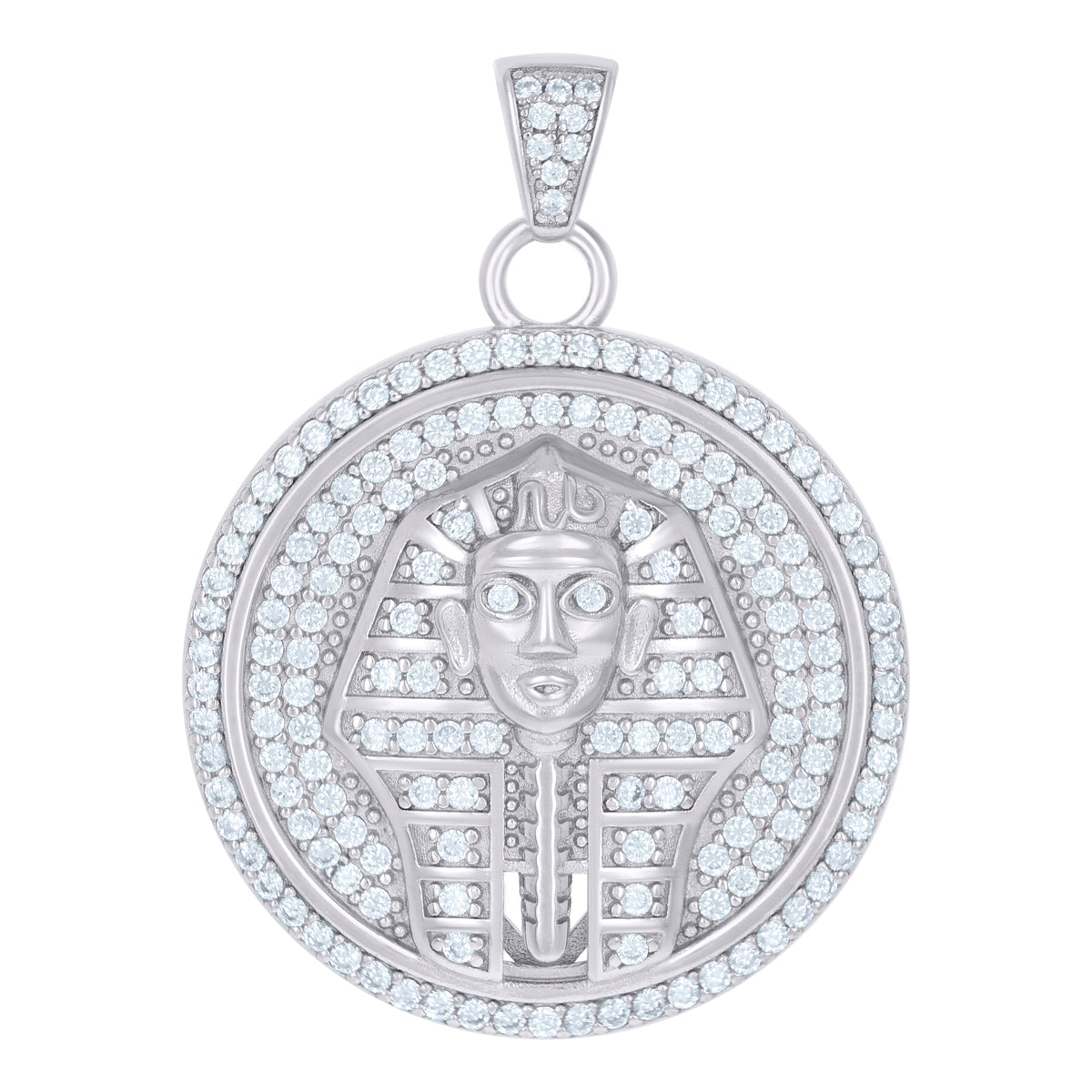 925 Sterling Silver Mens Cubic-Zirconia Pharaoh Egyptian Fashion Charm Pendant