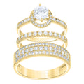 10K Two-Tone Gold Womens Round Cubic Zirconia Halo Trio Ring Set