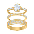 10K Two-Tone Gold Womens Round Cubic Zirconia Halo Trio Ring Set