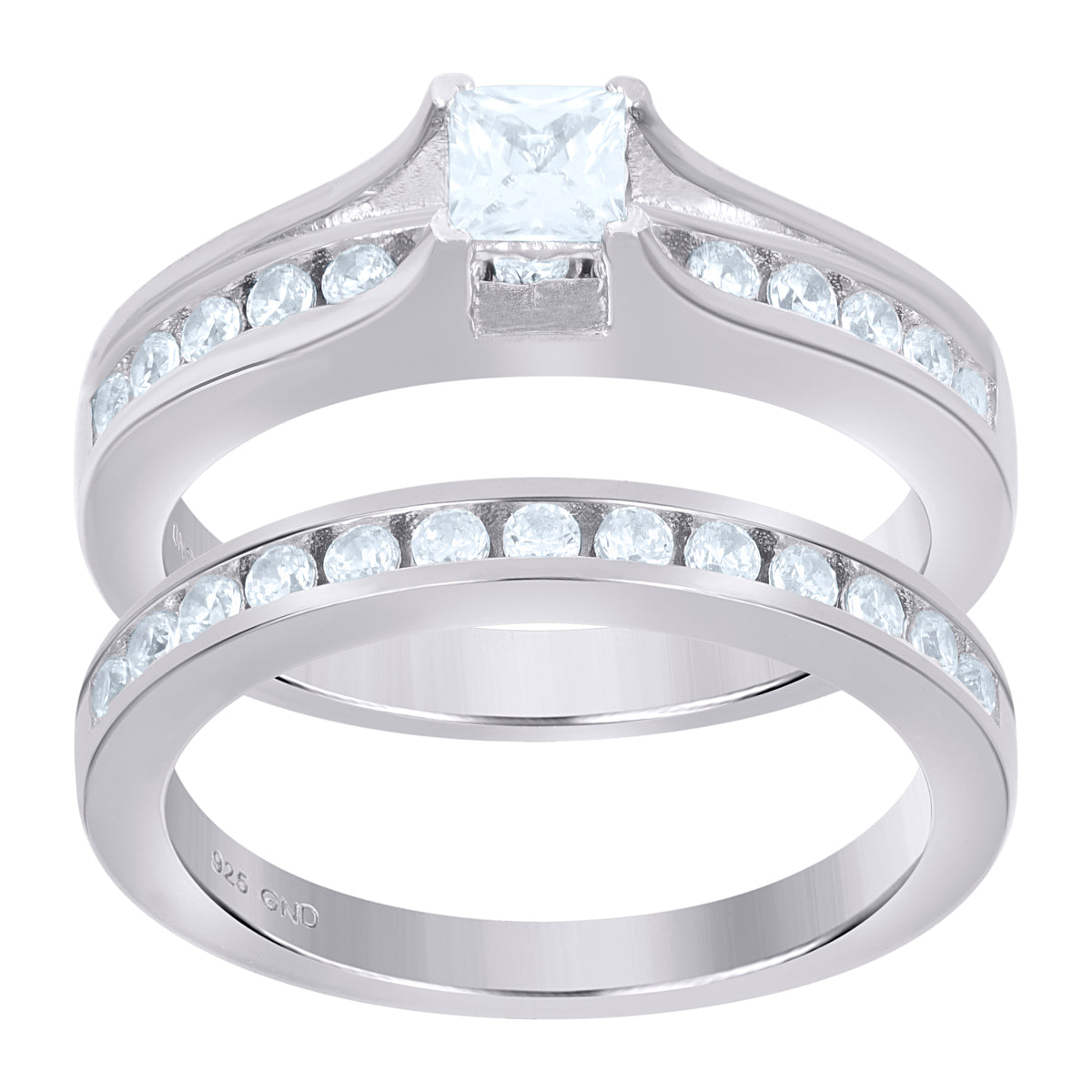 925 Sterling Silver Womens Cubic Zirconia Square Bridal Ring Set Ring