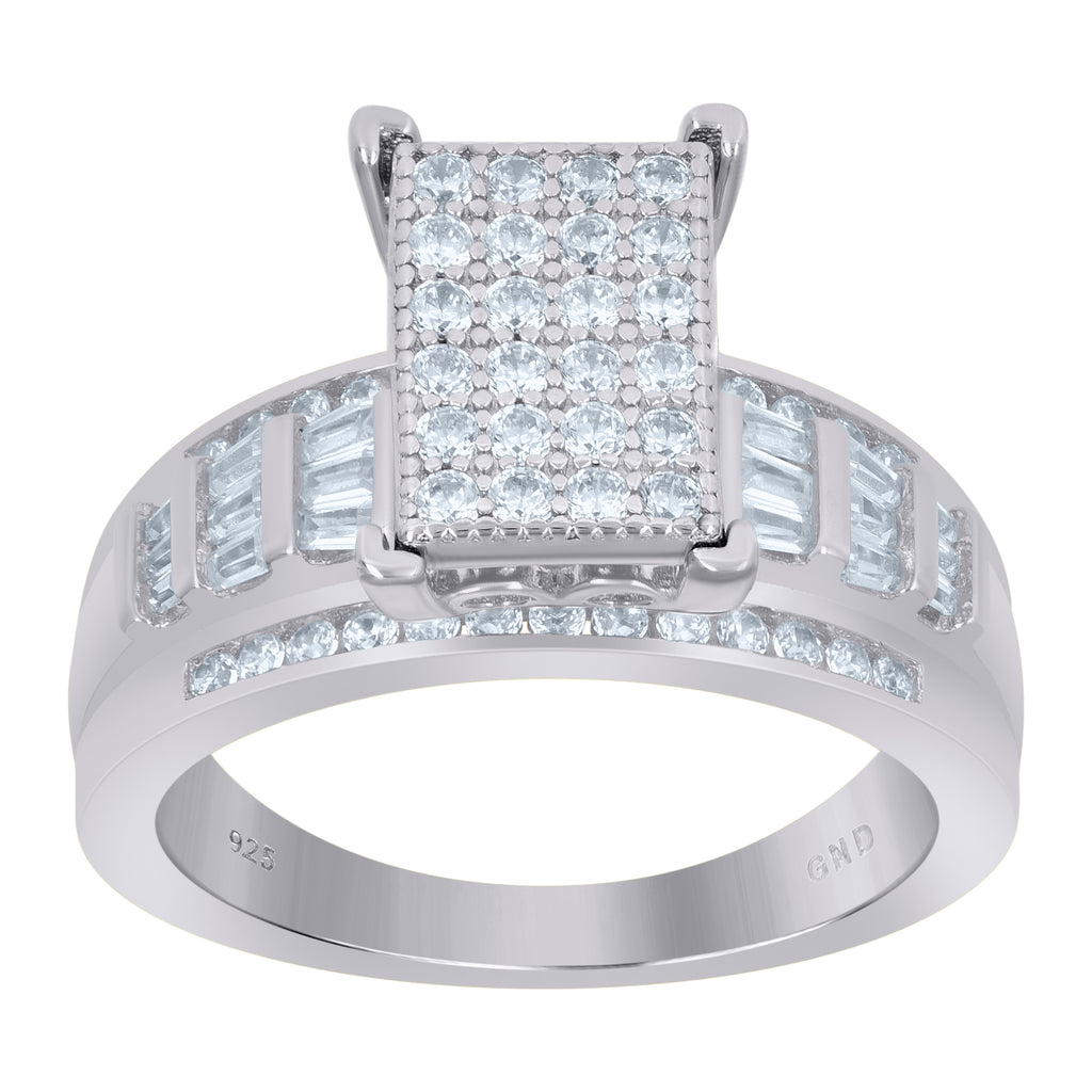 925 Sterling Silver Womens Baguette Cubic-Zirconia Cinderella Ring