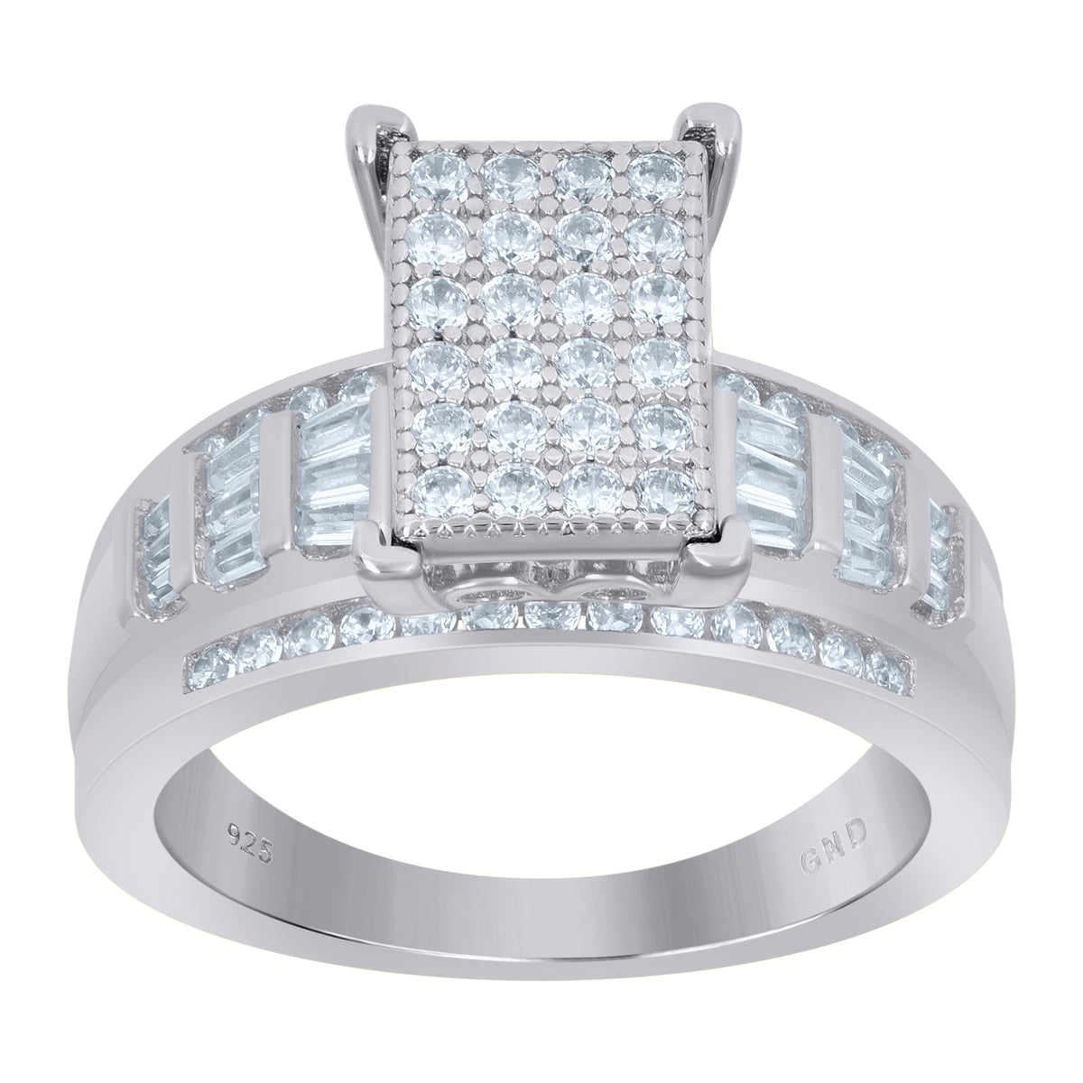 925 Sterling Silver Womens Baguette Cubic-Zirconia Cinderella Ring Size 8