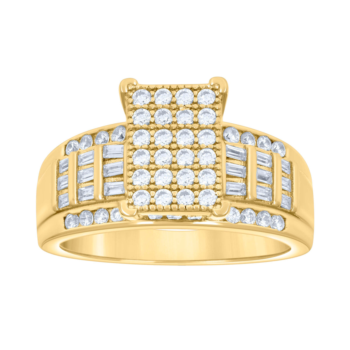 925 Sterling Silver Yellow-Tone Womens Baguette Cubic-Zirconia Cinderella Ring Size 6