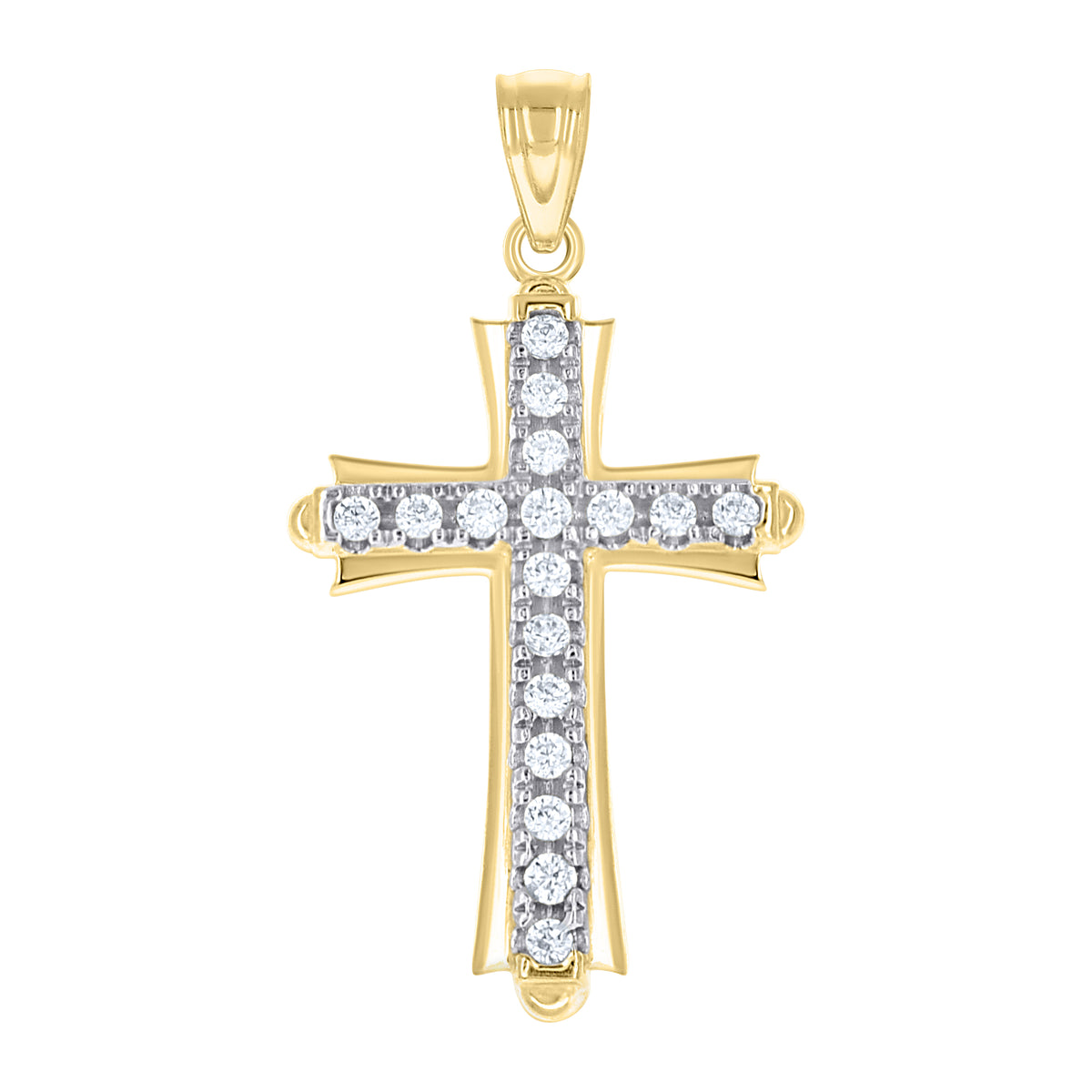 10K Gold Two-Tone Cubic-Zirconia Unisex Cross Religious Charm Pendant