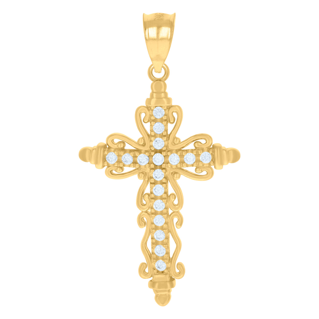 10K Two-Tone Gold Mens Women Cubic Zirconia Cubic-Zirconia Cross Religious Charm Pendant