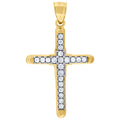 10K Two-Tone Gold Mens Women Cubic Zirconia Cubic-Zirconia Cross Religious Charm Pendant
