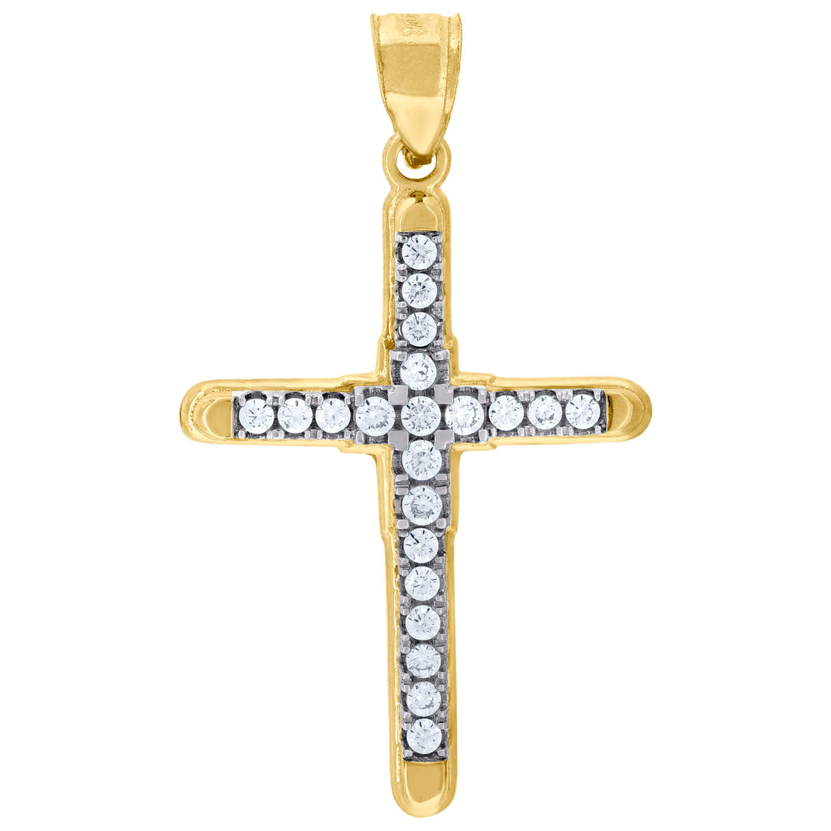 10K Two-Tone Gold Mens Women Cubic Zirconia Cubic-Zirconia Cross Religious Charm Pendant