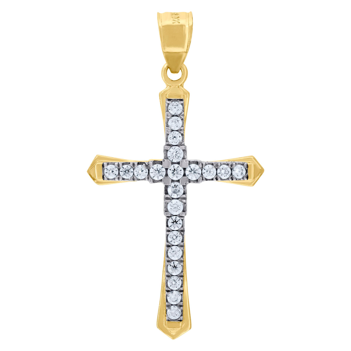 10K Gold Two-Tone Cubic-Zirconia Unisex Cross Religious Charm Pendant