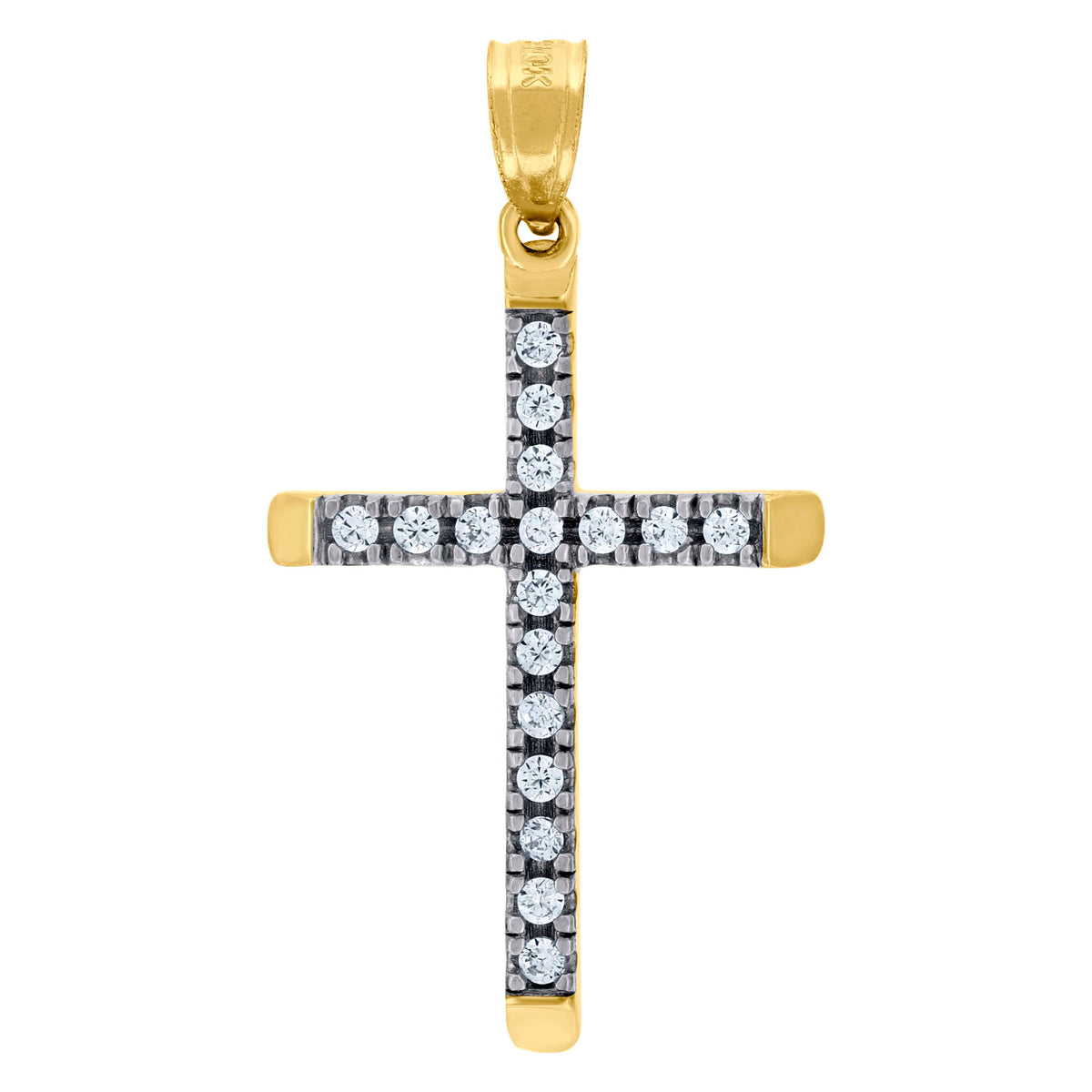 10K Gold Two-Tone Cubic-Zirconia Unisex Cross Religious Charm Pendant