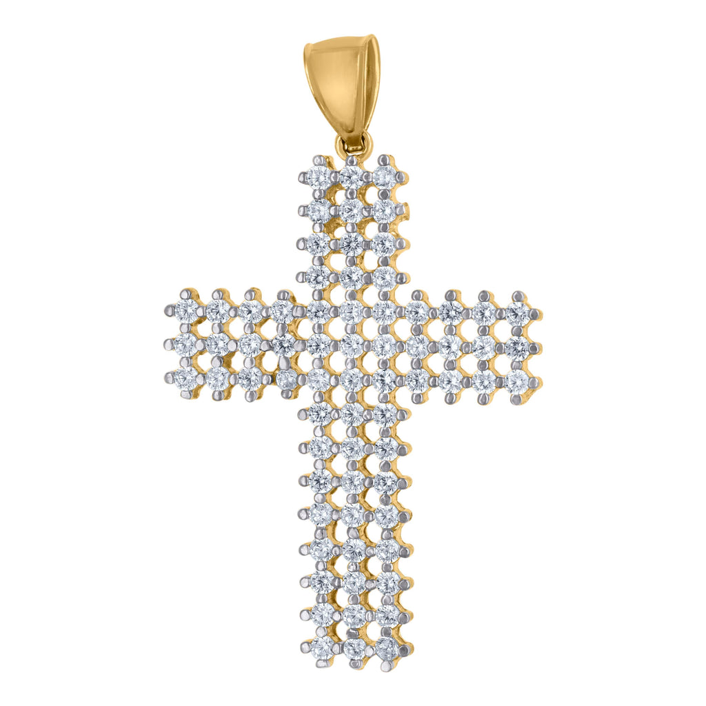 10K Yellow Gold Mens Cubic-Zirconia Cross Religious Charm Pendant