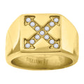 Stainless Steel Yellow-tone Mens Cubic Zirconia Square Head Fashion Comfort-fit Band Ring