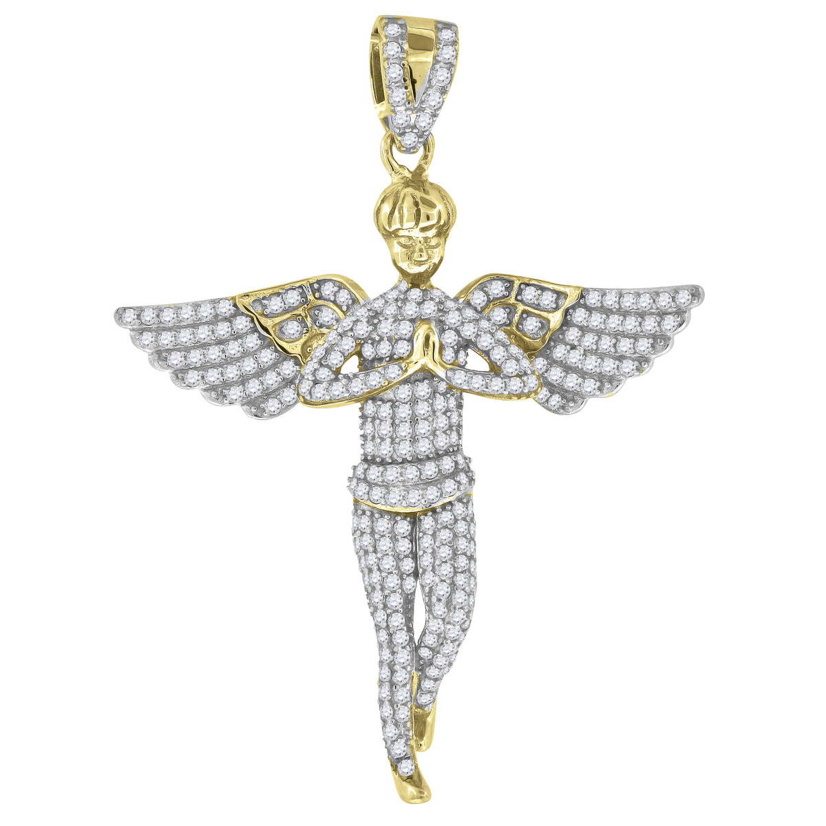 925 Sterling Silver Yellow-Tone Mens Cubic Zirconia Religious Praying Angel Charm Pendant