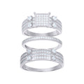 925 Sterling Silver His & Hers Cubic-Zirconia Square Head Trio Ring Set Size 8