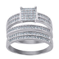 925 Sterling Silver His & Hers Cubic-Zirconia Square Head Trio Ring Set Size 6