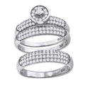 925 Sterling Silver His & Hers Cubic-Zirconia Round Head Trio Ring Set