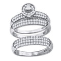 925 Sterling Silver His & Hers Cubic-Zirconia Round Head Trio Ring Set Size 6