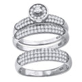 925 Sterling Silver His & Hers Cubic-Zirconia Round Head Trio Ring Set Size 7