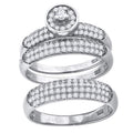 925 Sterling Silver His & Hers Cubic-Zirconia Round Head Trio Ring Set Size 9