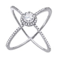 925 Sterling Silver Womens Cubic-Zirconia Criss Cross Fashion Ring Size 6