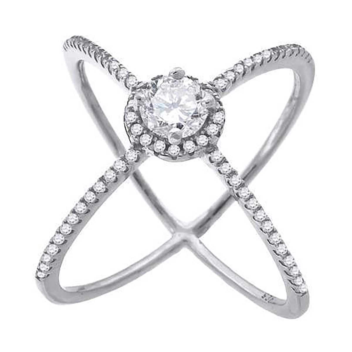 925 Sterling Silver Womens Cubic-Zirconia Criss Cross Fashion Ring Size 6