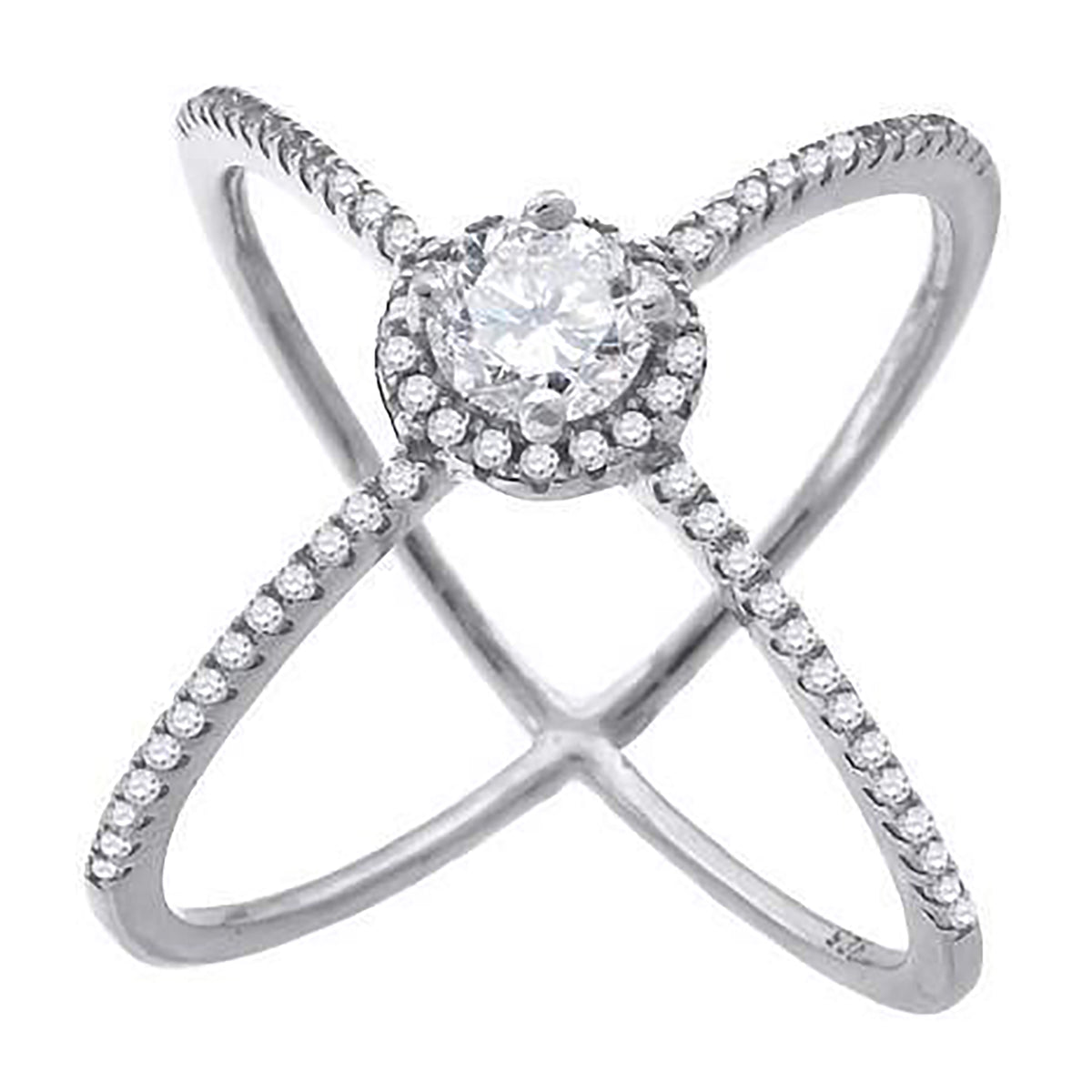 925 Sterling Silver Womens Cubic-Zirconia Criss Cross Fashion Ring Size 8