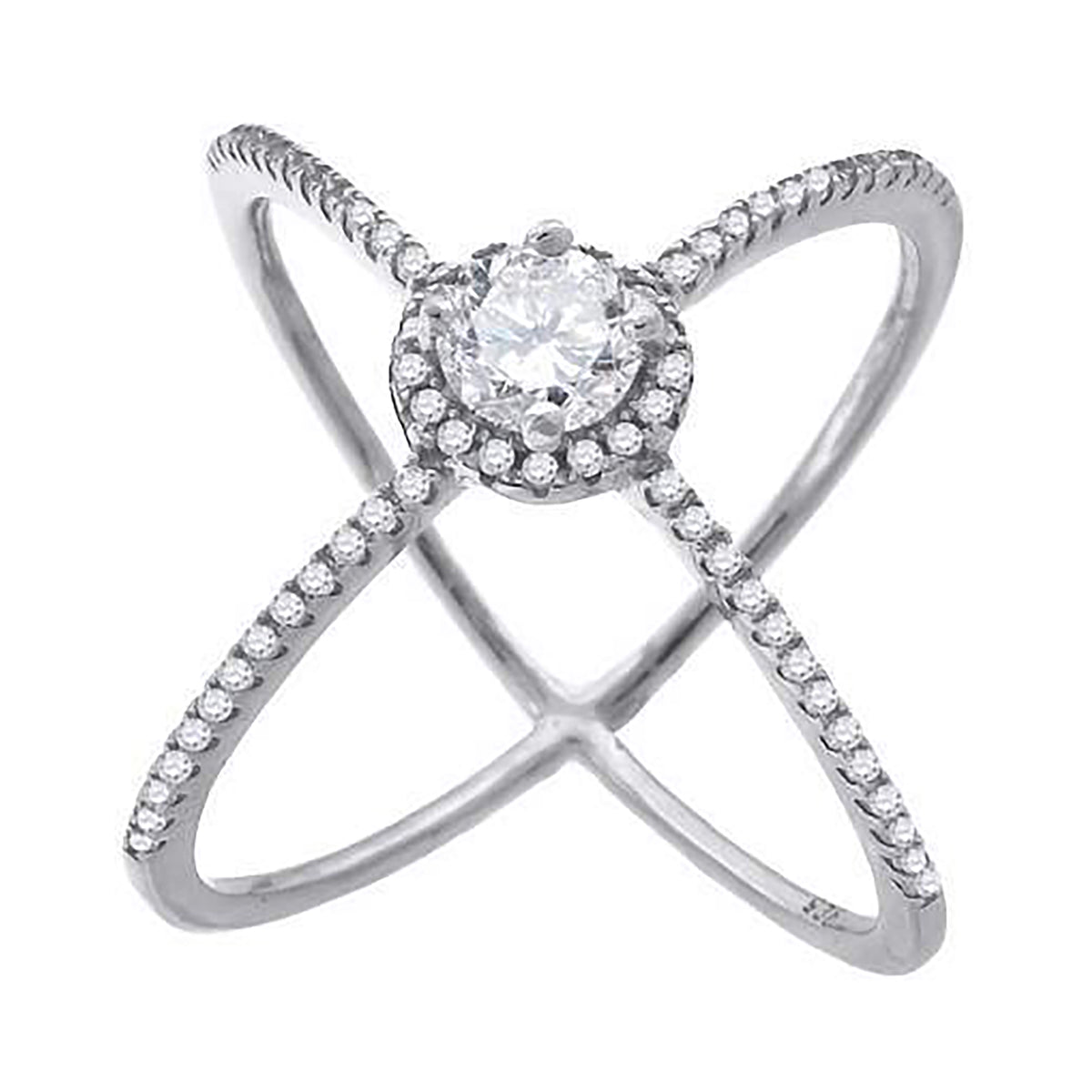 925 Sterling Silver Womens Cubic-Zirconia Criss Cross Fashion Ring Size 9