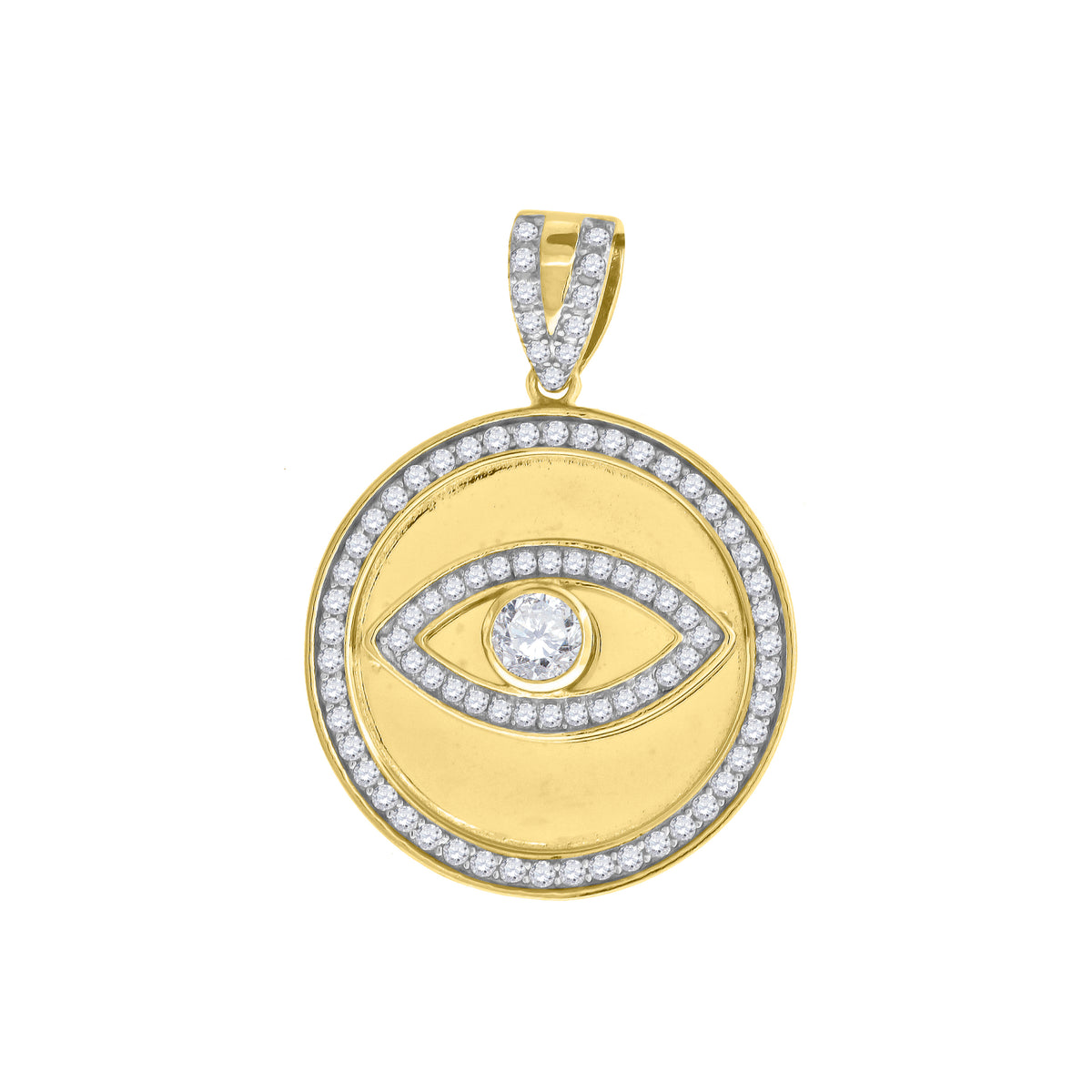 925 Sterling Silver Yellow-Tone Mens Cubic Zirconia Good Luck Evil Eye Charm Pendant
