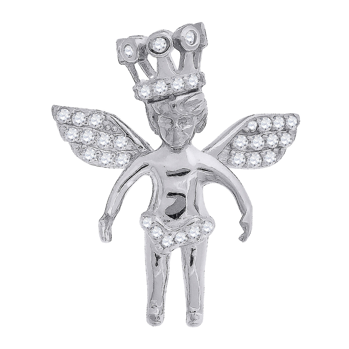 925 Sterling Silver Mens Cubic Zirconia Religious Angel Crown Charm Pendant