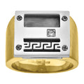 Stainless Steel Yellow-tone Mens Cubic-Zirconia Greek Key Pattern Size-9 Comfort-fit Fashion Band Ring