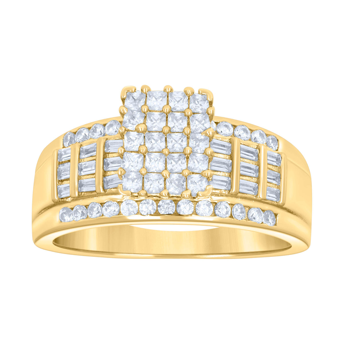 925 Sterling Silver Yellow-Tone Womens Cubic Zirconia Cinderella Ring Size 7