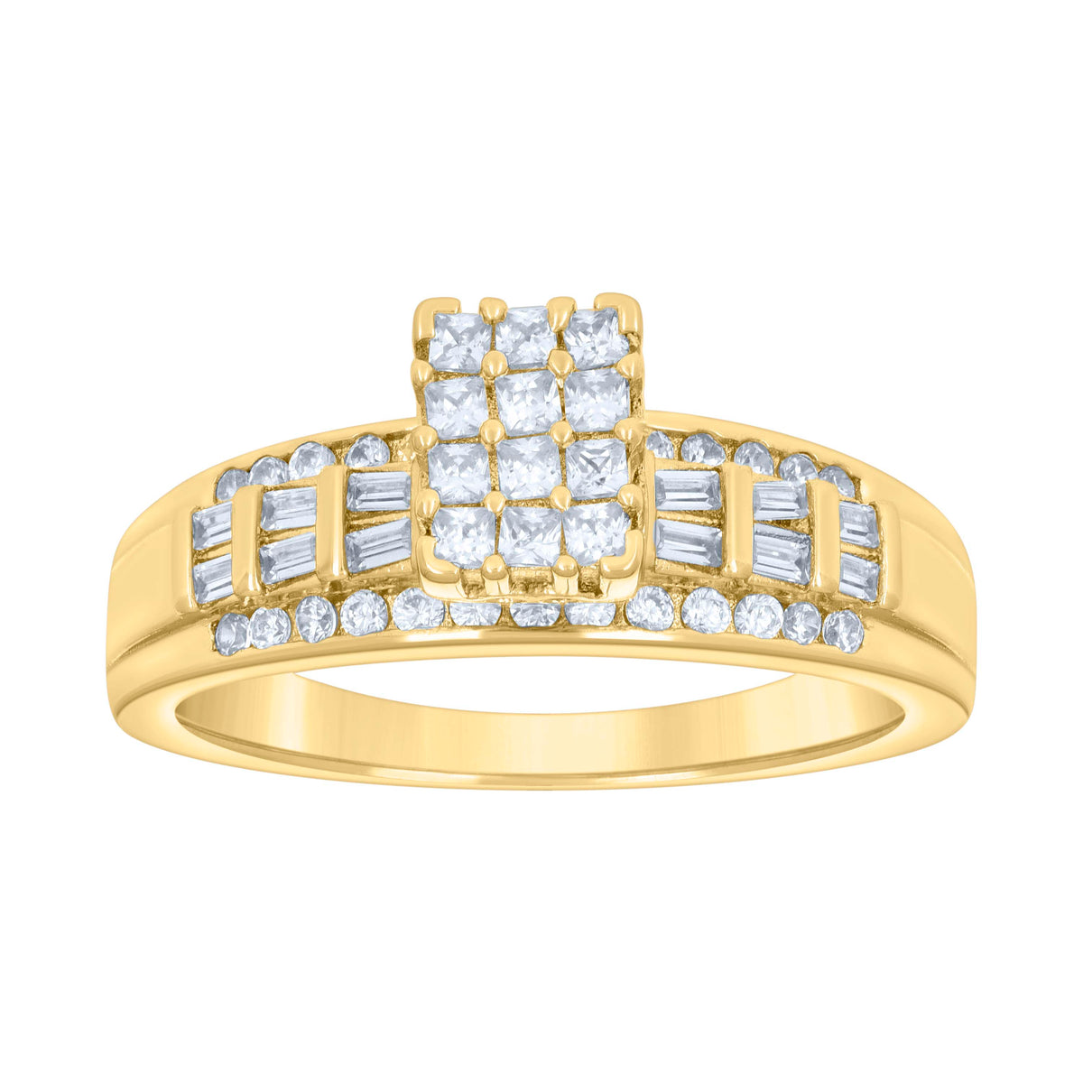 925 Sterling Silver Yellow-Tone Womens Cubic Zirconia Cinderella Ring Size 8